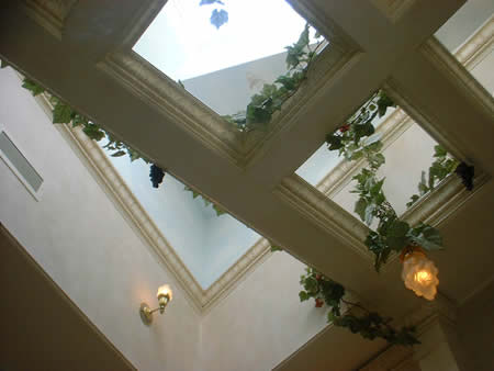 open coffered ceiling to skylight above