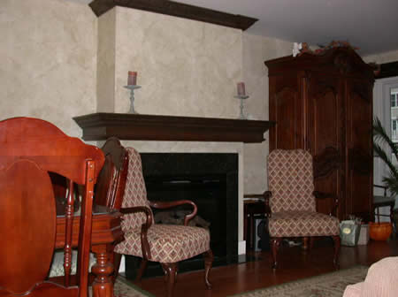 subtle visual texture. Mantle shelf and crown moulding.