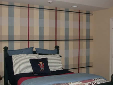 Hand painted plaid wall finish.